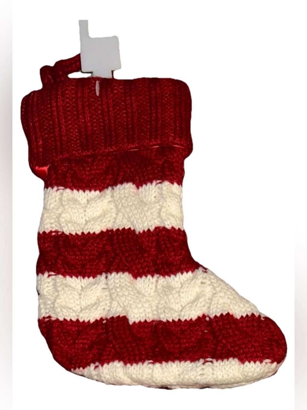 Christmas 7-inch Mini Cable Knit Stocking Classic Stripe Holiday Mantel Decor